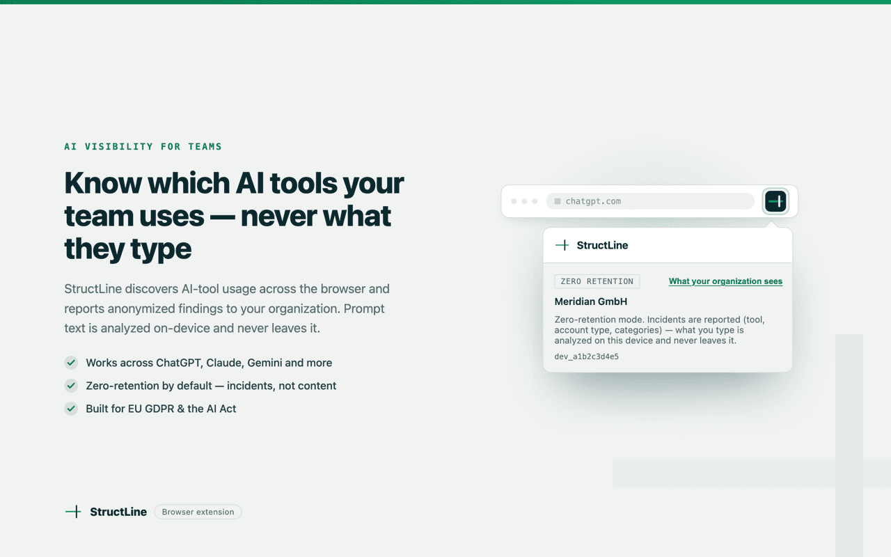 StructLine extension popup in zero-retention mode on chatgpt.com